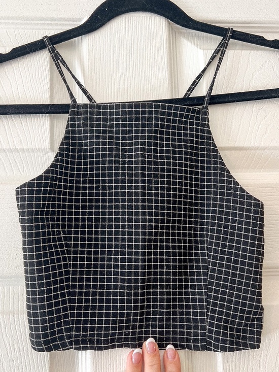 Garage Tops - Garage Black Gingham Cropped Tank Top | Y2K Minimalist Strappy Open Back | Small
